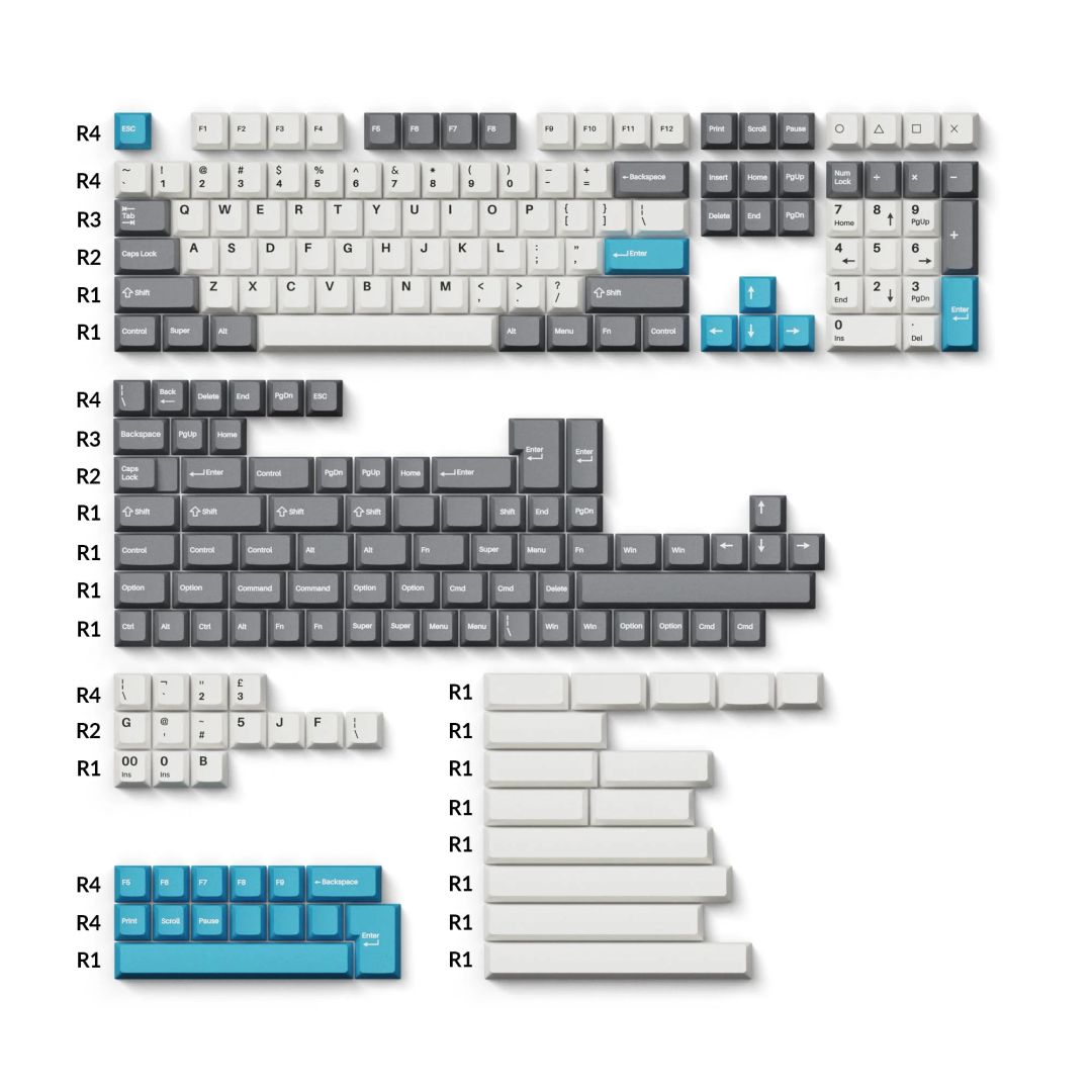 Keychron Cherry Profile Double Shot PBT Full Set Keycaps Grey White and Blue