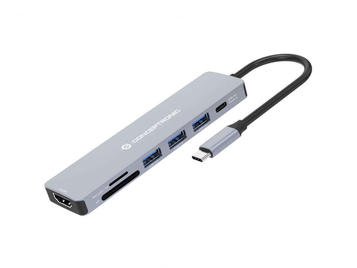 Conceptronic  DONN19G 7-in-1 USB 3.2 Gen 1 Docking Station Grey