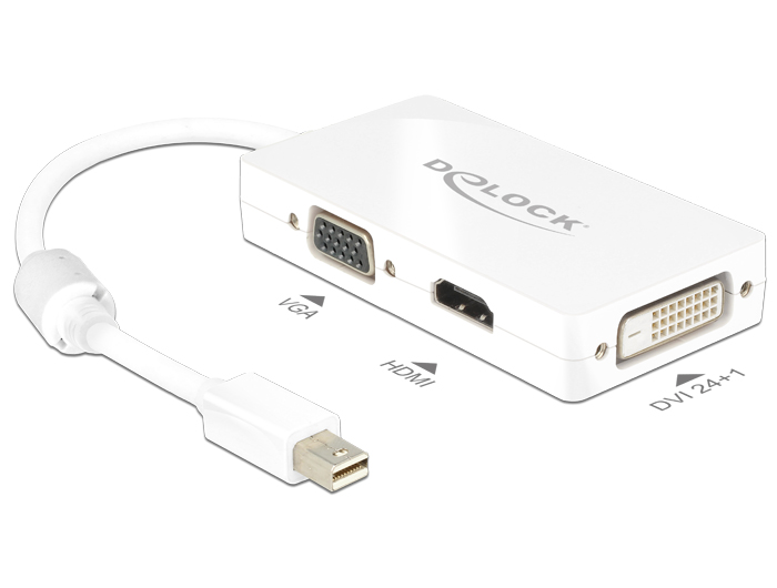 DeLock mini Displayport 1.1 male > VGA / HDMI / DVI-D (Dual Link) female Passive Adapter White