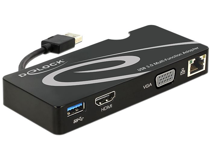 DeLock USB 3.0 to HDMI / VGA + Gigabit LAN + USB 3.0 Adapter Black