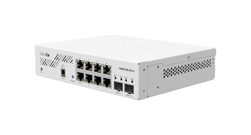 Mikrotik CSS610-8G-2S+IN Eight 1G Ethernet ports and two SFP+ ports for 10G fiber connectivity