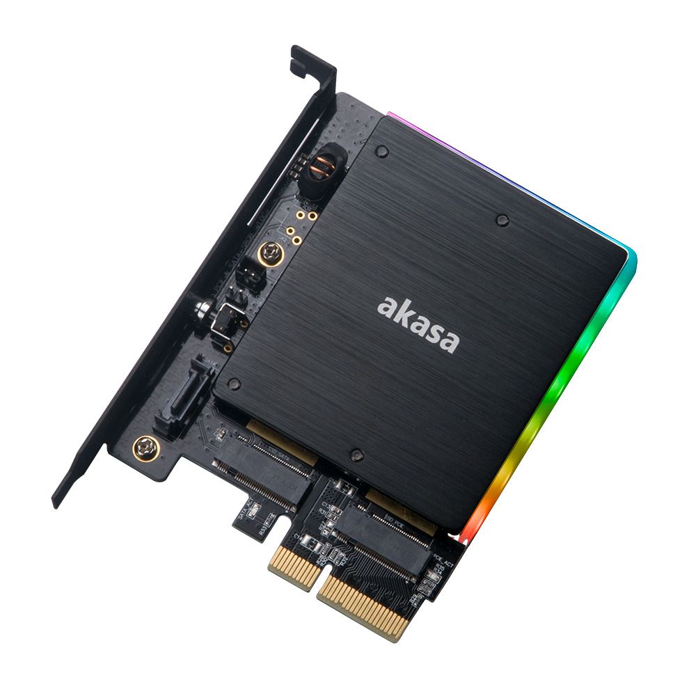 Akasa M.2 PCIe and M.2 SATA SSD RGB Adapter Card