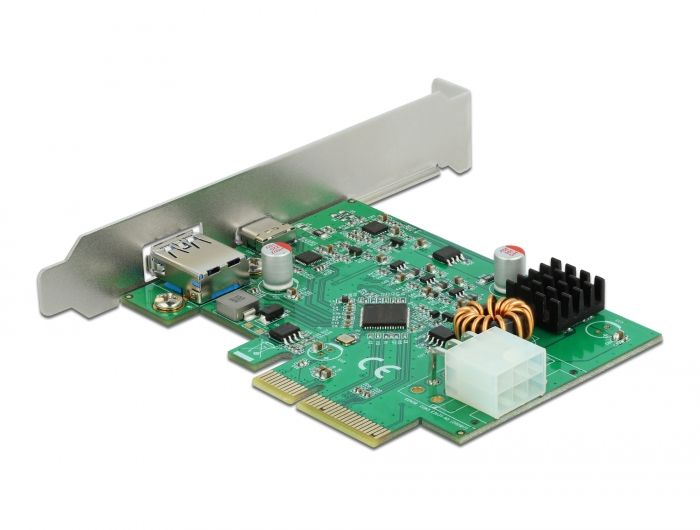 DeLock PCI Express x4 Card to 1 x external USB Type-C female with PD function + 1 x external USB Type-A female SuperSpeed USB 10 Gbps (USB 3.2 Gen 2)