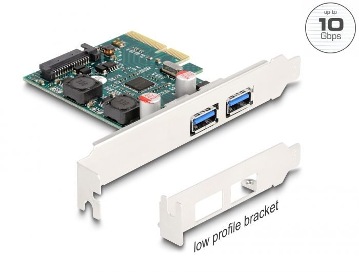 DeLock PCI Express x4 Card to 2x external USB 10 Gbps Type-A female Low Profile Form Factor