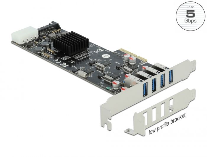 DeLock PCI Express x4 Card to 4x external USB 3.2 Quad Channel Low Profile Form Factor