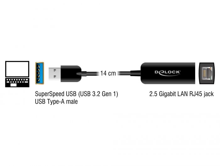 DeLock Adapter USB Type-A male to 2.5 Gigabit LAN compact