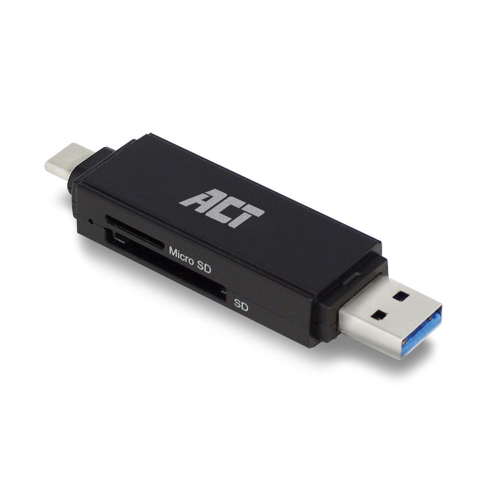 ACT USB-C/USB-A for SD/micro SD Card Reader Black