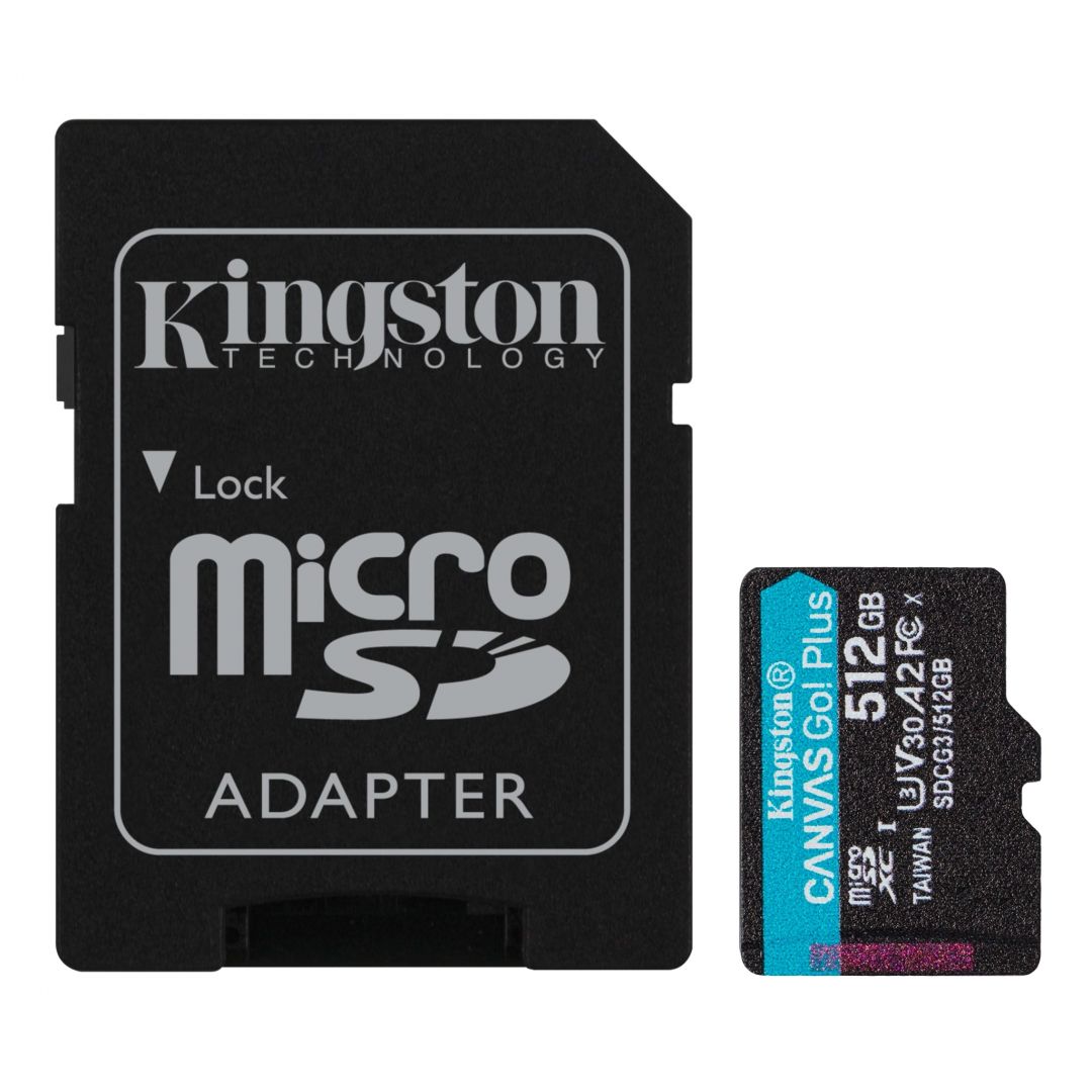 Kingston 512GB microSDXC Canvas Go! Plus Class 10 170R A2 U3 V30 Card + adapterrel