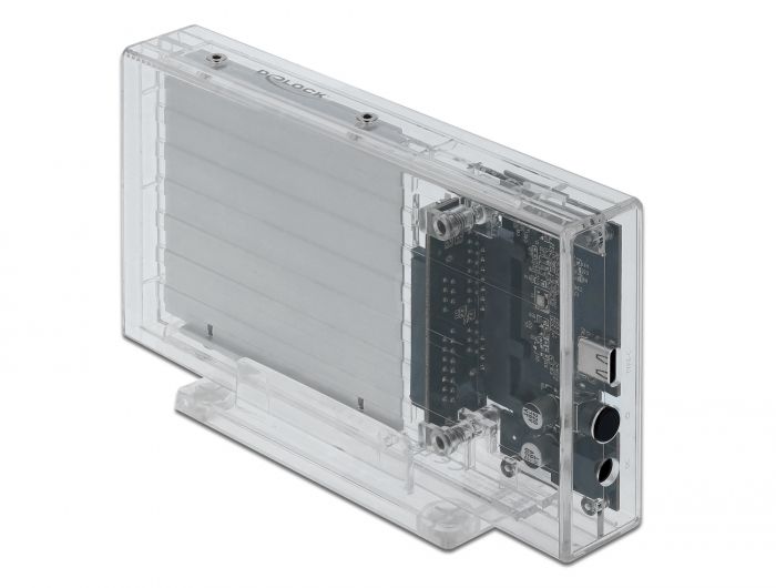 DeLock External Dual Enclosure for 2 x 2.5″ SATA HDD / SSD with USB Type-C female transparent  tool free