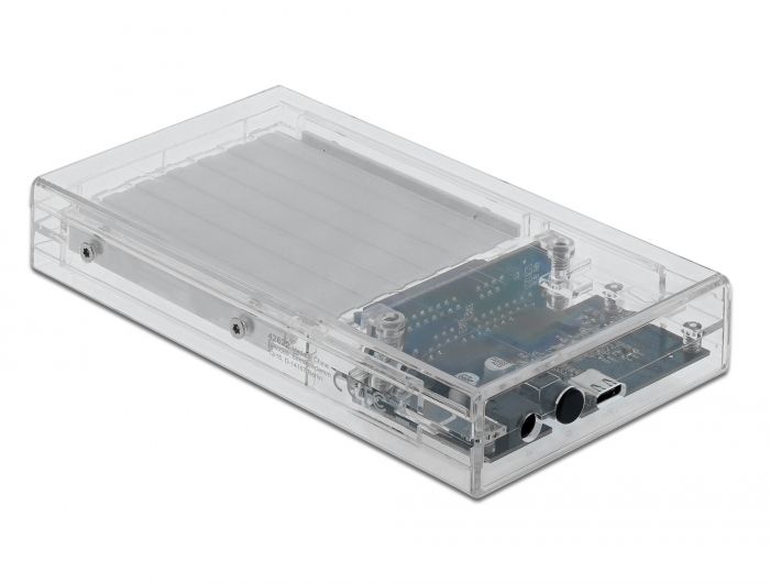 DeLock External Dual Enclosure for 2 x 2.5″ SATA HDD / SSD with USB Type-C female transparent  tool free