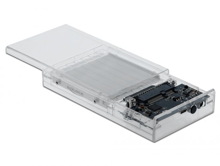 DeLock External Dual Enclosure for 2 x 2.5″ SATA HDD / SSD with USB Type-C female transparent  tool free