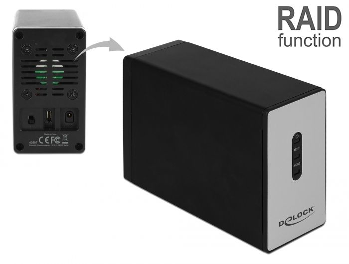 DeLock External USB 3.1 Type-C Enclosure for 2 x 2.5″ SATA HDD / SSD with RAID