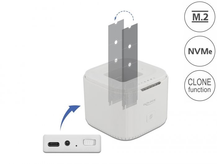 DeLock M.2 Docking Station for 2 x M.2 NVMe PCIe SSD with Clone function