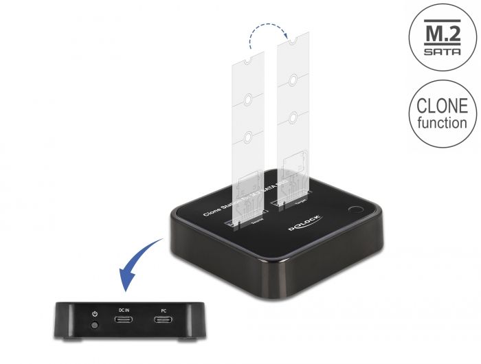 DeLock M.2 Docking Station for 2 x M.2 SATA SSD with Clone function