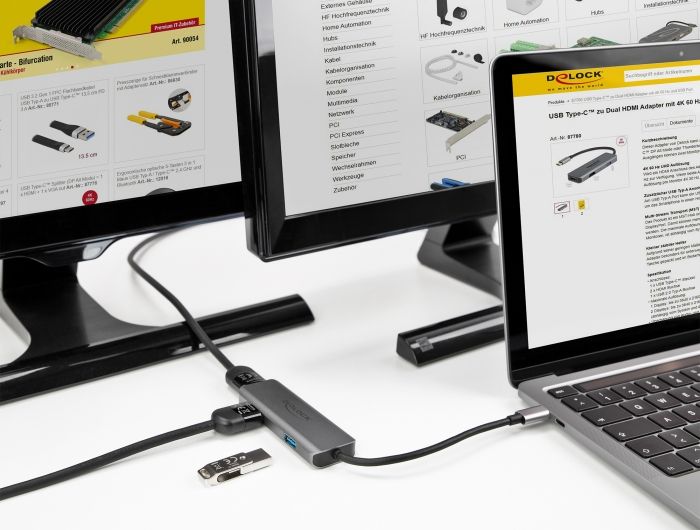DeLock USB Type-C Dual HDMI Adapter with 4K 60Hz and USB Port