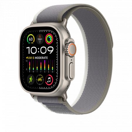 Apple Watch Ultra 2 Cellular 49mm Titanium Case with Green/Grey Trail Loop S/M