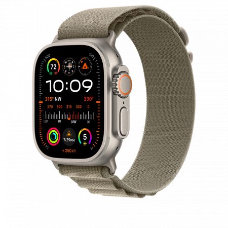 Apple Watch Ultra 2 Cellular 49mm Titanium Case with Olive Alpine Loop Small