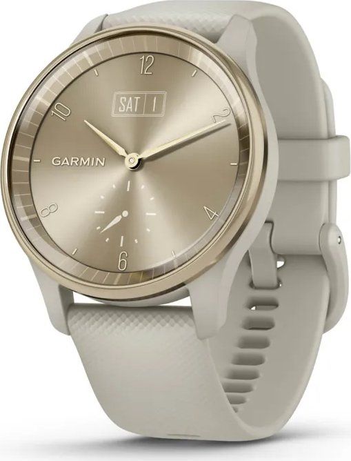 Garmin Vivomove Trend Cream Gold Stainless Steel Bezel with French Gray Case and Silicone Band