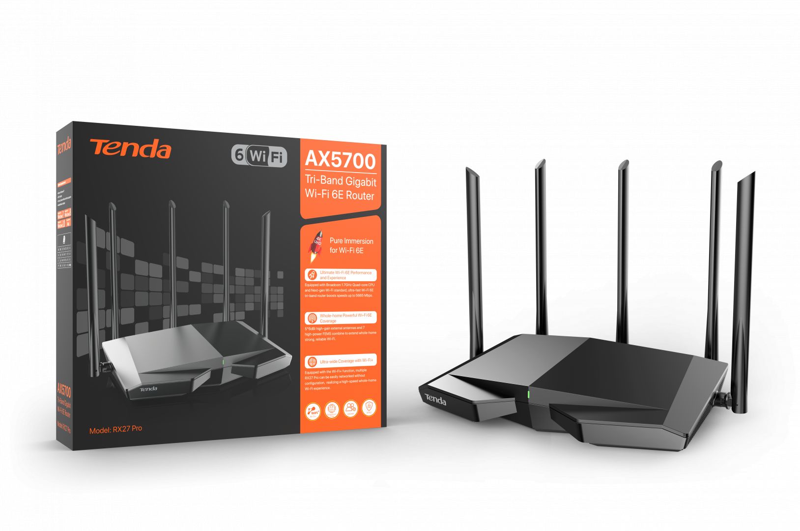 Tenda RX27 Pro AX5700 Tri-Band Gigabit Wi-Fi 6E Router