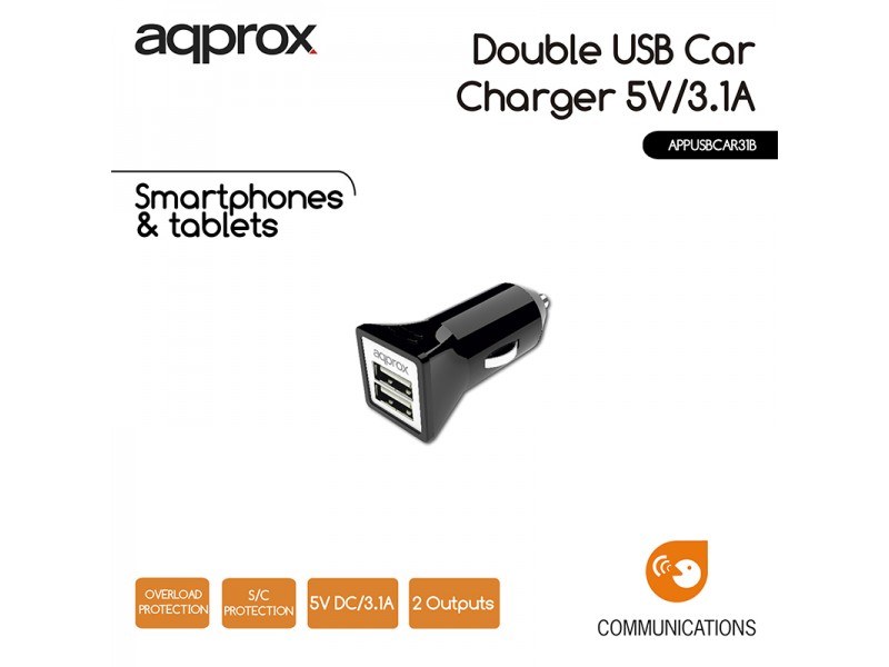 Approx APPUSBCAR31B Double USB Car Charger 3.1A Black