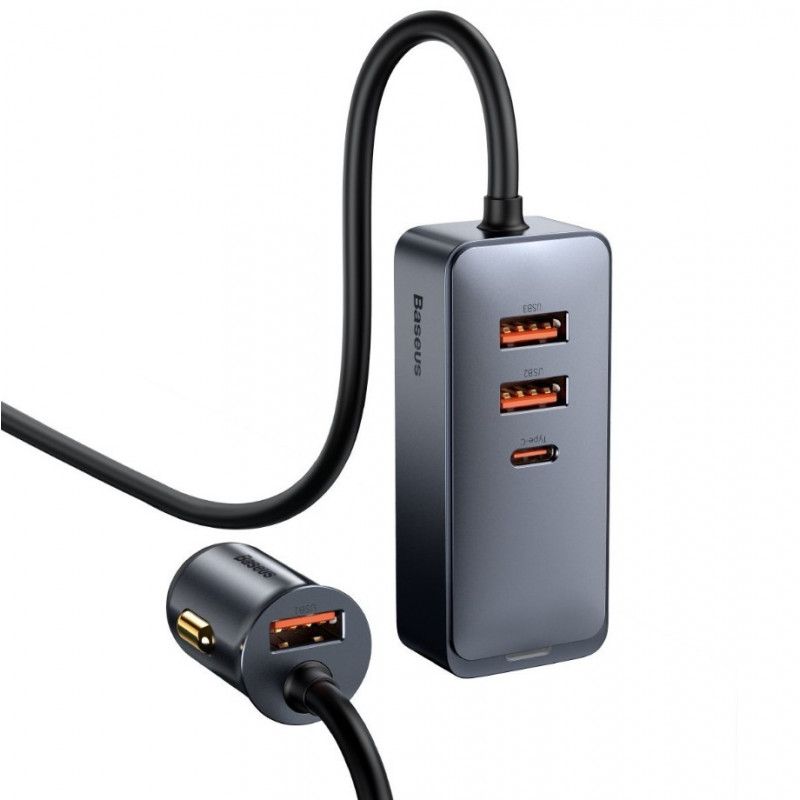 Baseus Share Together autós töltő hosszabbítóval 3x USB USB-C 120W Grey