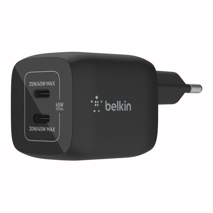 Belkin Dual USB-C GaN Wall Charger with PPS 45W Black