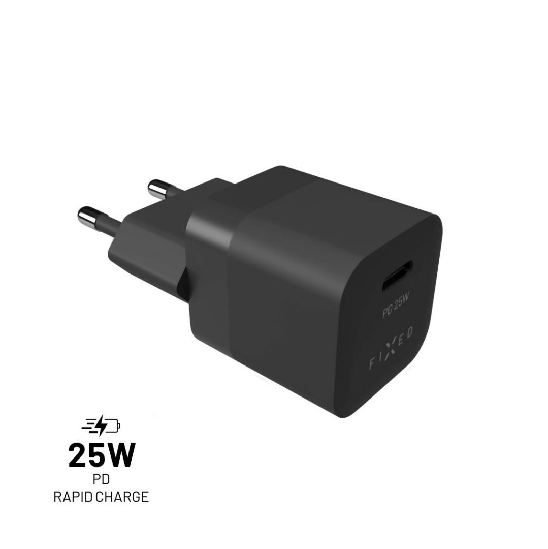 FIXED Mini USB-C Travel Charger 25W, Fekete