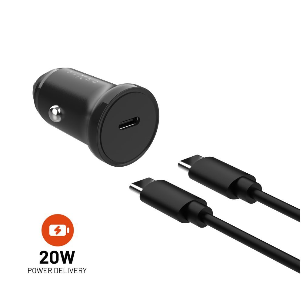 FIXED USB-C Car Charger 20W+ USB-C/USB-C Cable Black