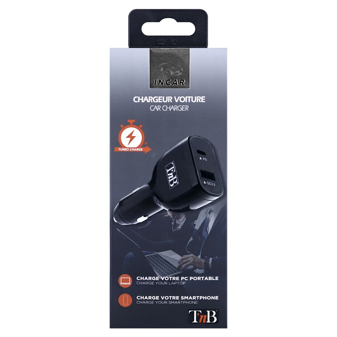 TnB 65W USB & USB Type-C Quick Charge and Power Delivery Car Charger Black