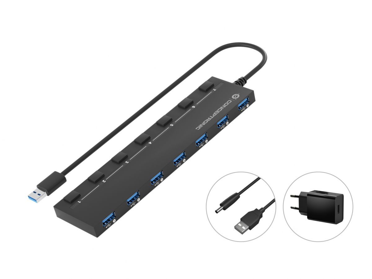 Conceptronic  HUBBIES19BP 7-portos USB3.0 HUB Black