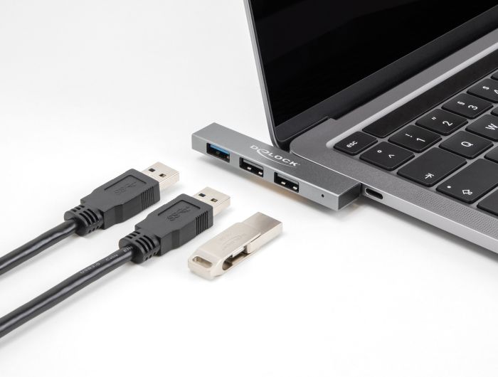 DeLock 3 Port Slim USB Hub with USB Type-C to 1x USB 10 Gbps USB Type-A + 2x USB 2.0 Type-A