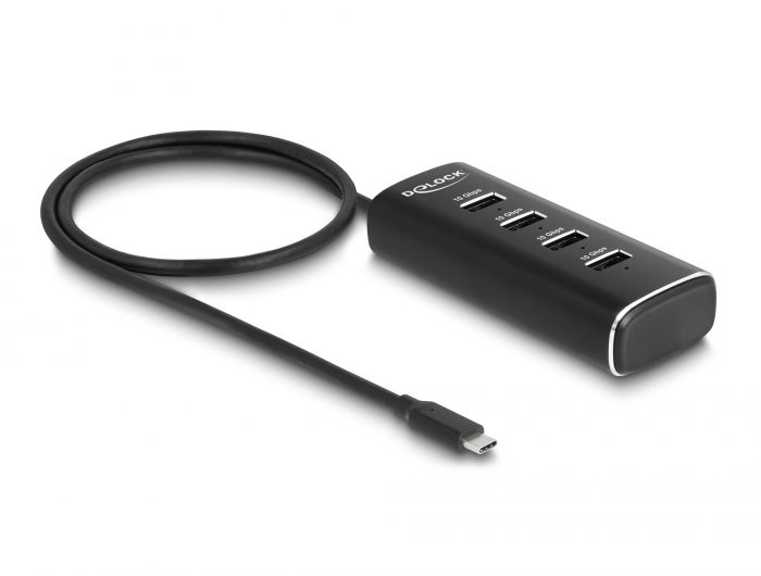 DeLock 4 Port USB 10 Gbps Hub with USB Type-C connector 60 cm Cable and Switch for each port