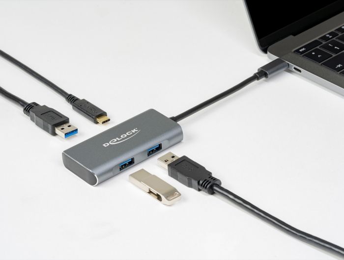 DeLock External USB 3.2 Gen 2 USB Type-C Hub with 3x USB Type-A and 1x USB Type-C Silver