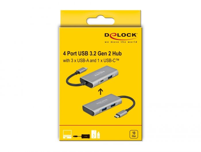 DeLock External USB 3.2 Gen 2 USB Type-C Hub with 3x USB Type-A and 1x USB Type-C Silver