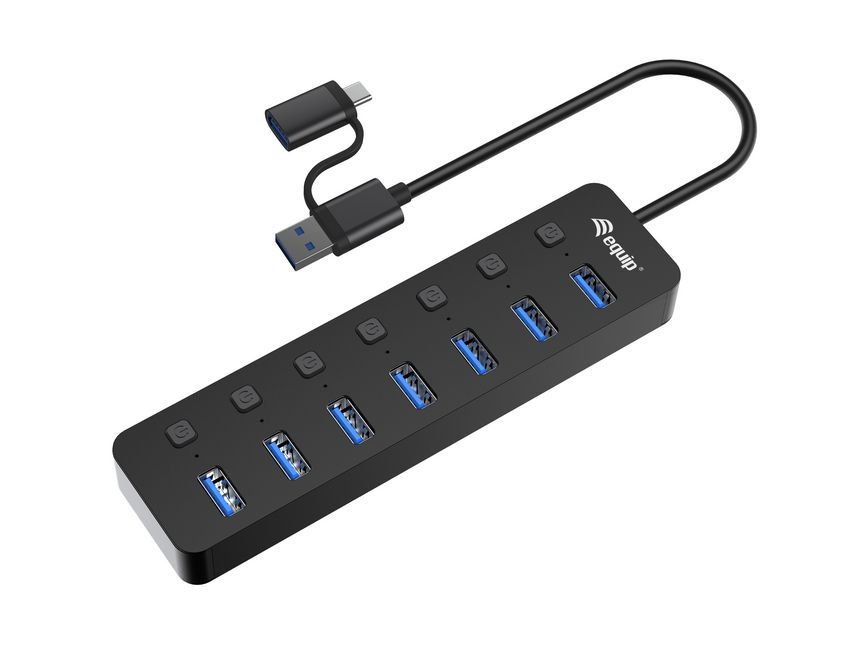 EQuip 7-portos USB3.2 HUB Black