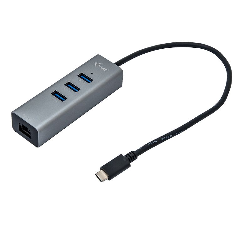 I-TEC 3 port USB-C 3.0 Hub Metal+Gigabit Ethernet adapter Grey