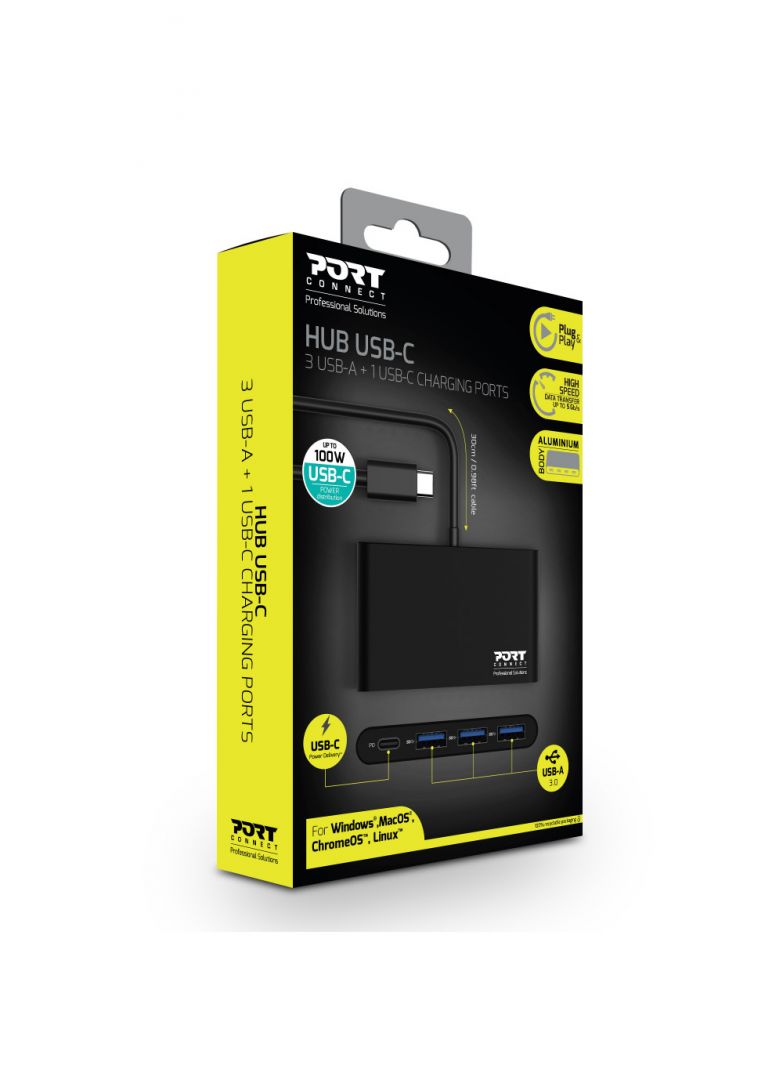 Port Designs Hub Type-C To 3x USB3.0 + Type-C Black