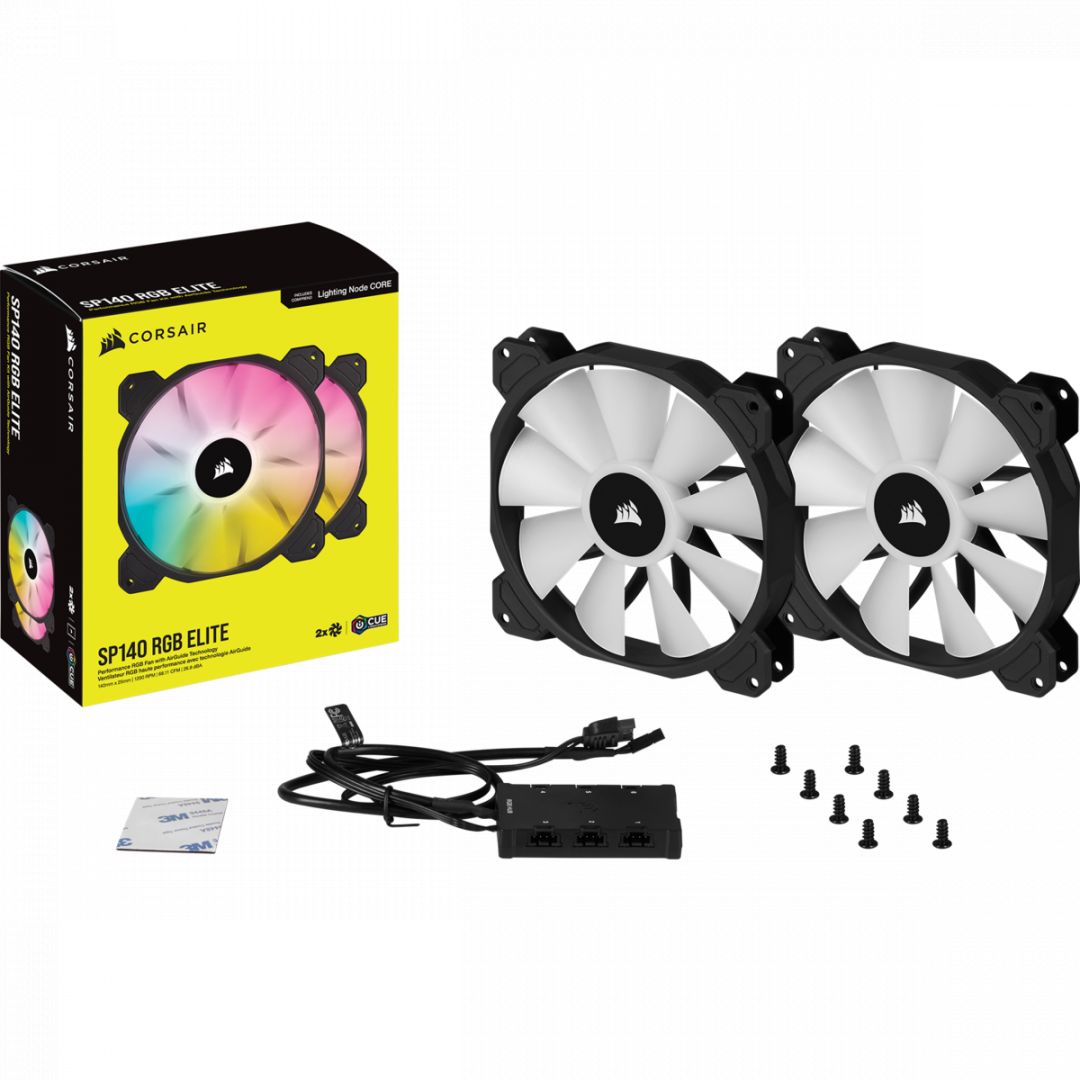 Corsair iCUE SP140 RGB ELITE Performance 140mm PWM Fan Dual Fan Kit with Lighting Node CORE